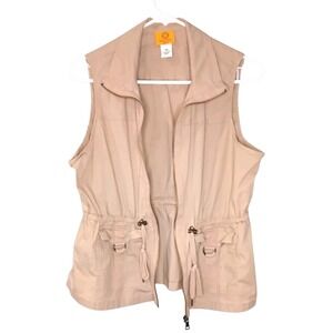 Ruby Rd Womens Sleeveless Utility‎ Vest Beige Drawstring Pockets
